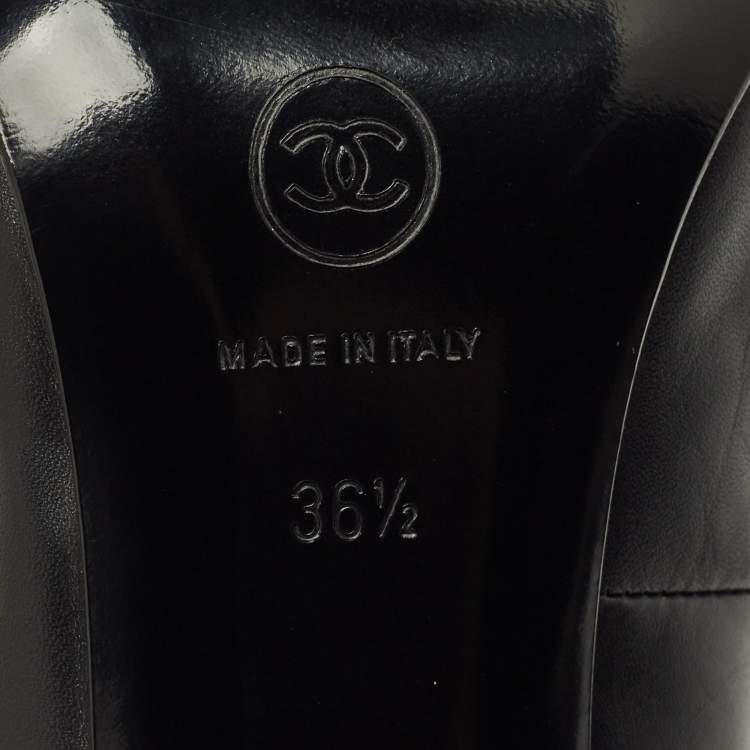 Pre Owned Chanel Black Leather CC Cap Toe  Ankle Length Boots Size 36.5