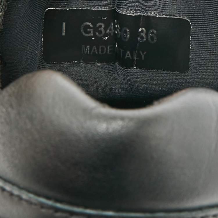 Pre Owned Chanel Black Leather and Tweed CC Logo Lace Up Sneakers Size 36