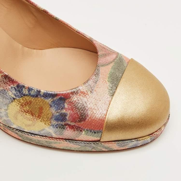 Pre Owned Chanel Multicolor Leather and Lurex Fabric CC Cap Toe Platform Pumps Size 40.5