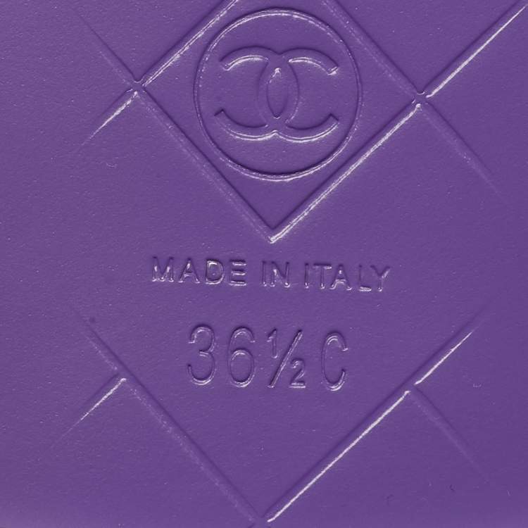 Pre Owned Chanel CC Size 36.5 Purple Quilted Leather CC Turnlock Loafers