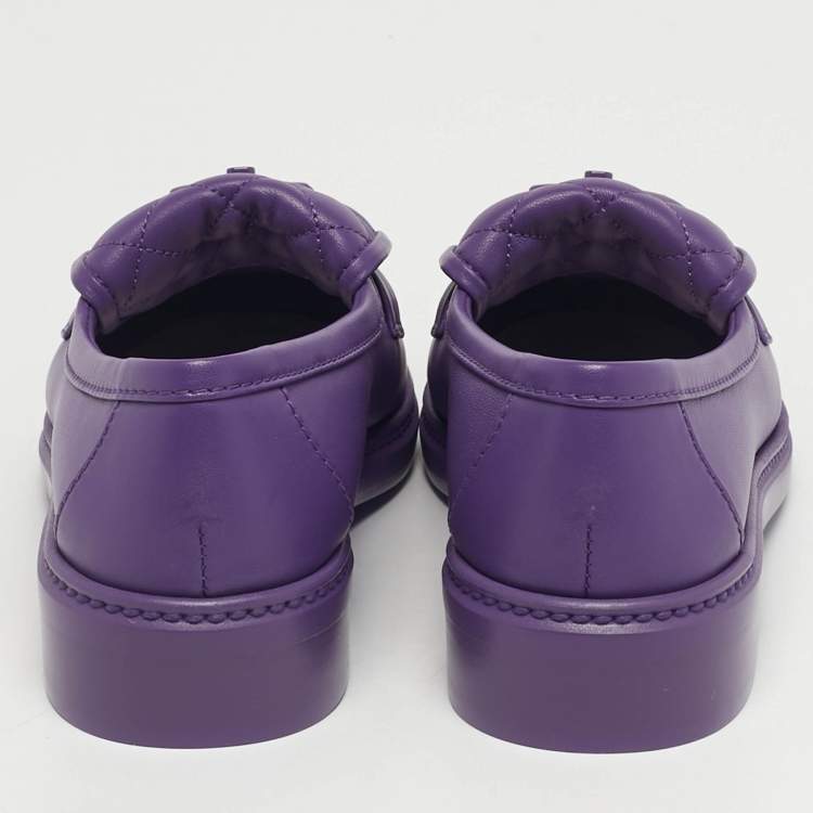 Pre Owned Chanel CC Size 36.5 Purple Quilted Leather CC Turnlock Loafers