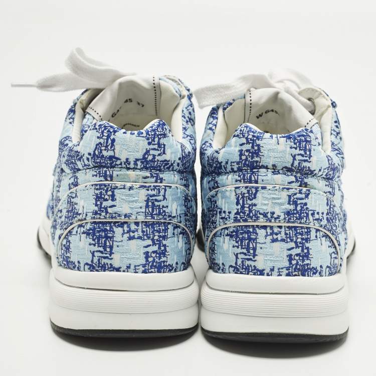 Pre Owned Chanel CC Size 37 Blue Tweed Low Top Sneakers