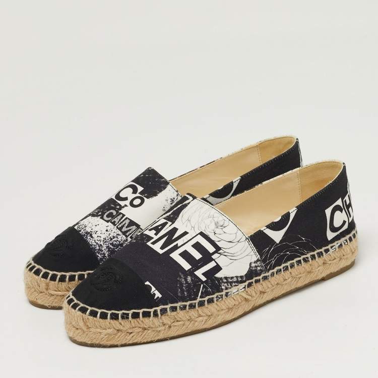 Pre Owned Chanel Coco Size 36 Blue/Black Canvas Cap Toe Espadrille Flats