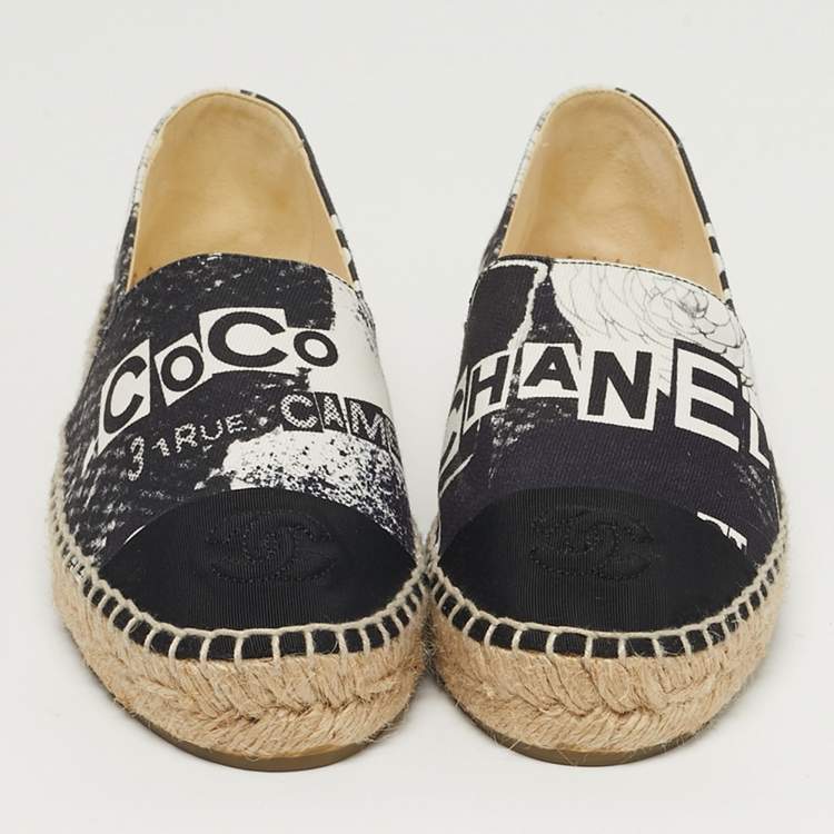 Pre Owned Chanel Coco Size 36 Blue/Black Canvas Cap Toe Espadrille Flats