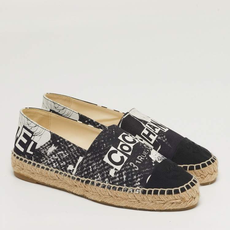 Pre Owned Chanel Coco Size 36 Blue/Black Canvas Cap Toe Espadrille Flats