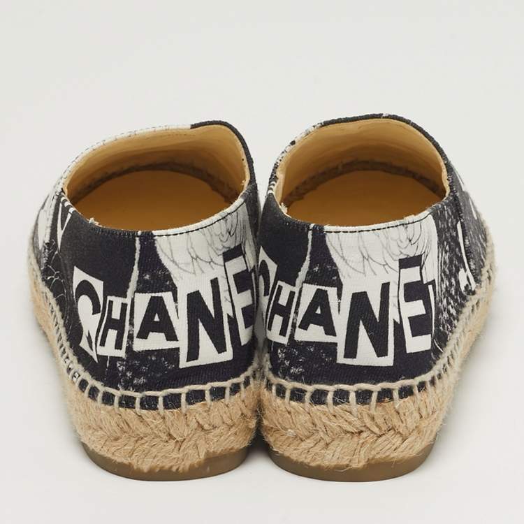 Pre Owned Chanel Coco Size 36 Blue/Black Canvas Cap Toe Espadrille Flats