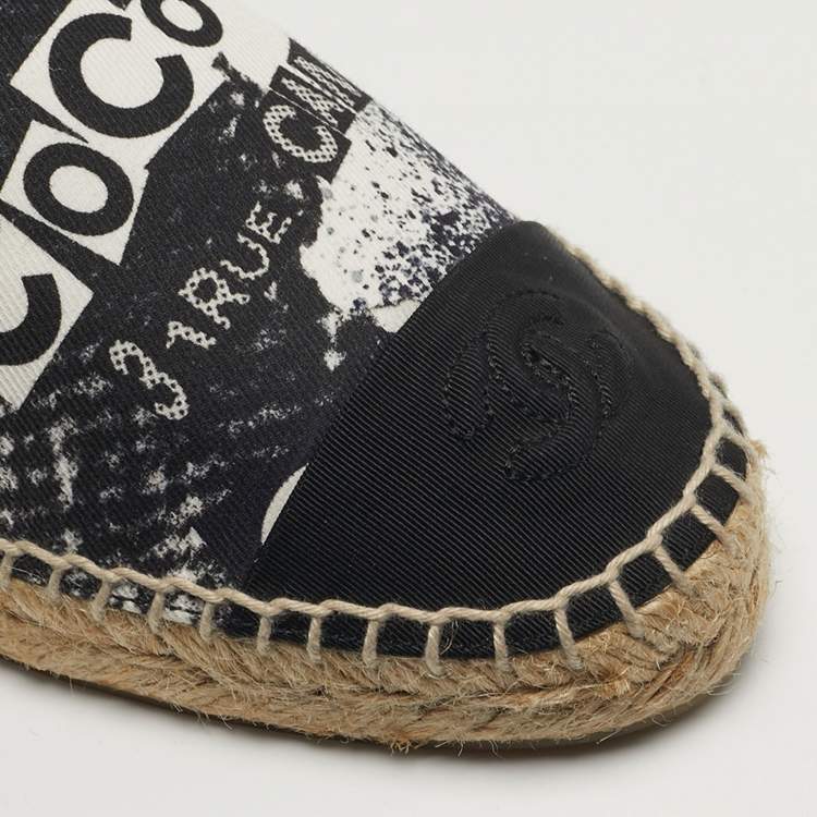 Pre Owned Chanel Coco Size 36 Blue/Black Canvas Cap Toe Espadrille Flats