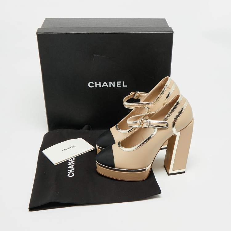 Pre Owned Chanel CC Size 39 Multicolor Leather and Grosgrain Mary Jane Pumps