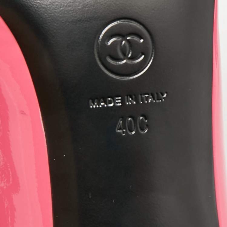 Pre Owned Chanel CC Size 40 Pink/Black Patent Leather Cap Toe Block Heel Pumps