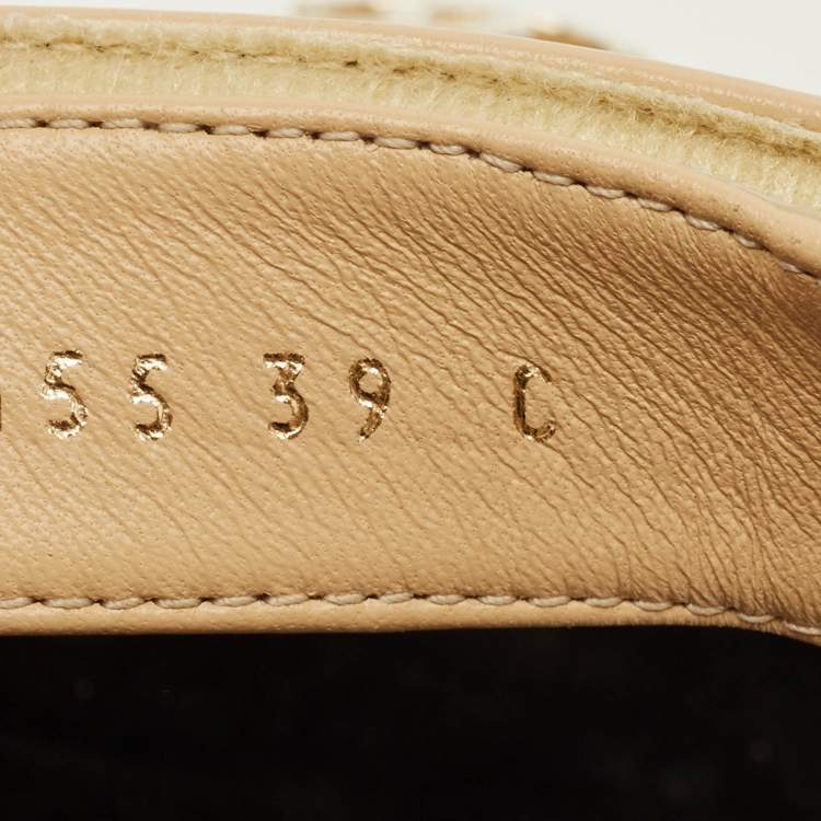 Pre Owned Chanel CC Size 39 Beige Leather Platform Wedge Sandals