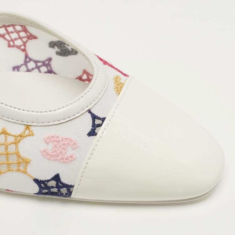 Pre Owned Chanel Size 37 Multicolor Fabric and Patent Leather Cap Toe Block Heel Slingback Pumps