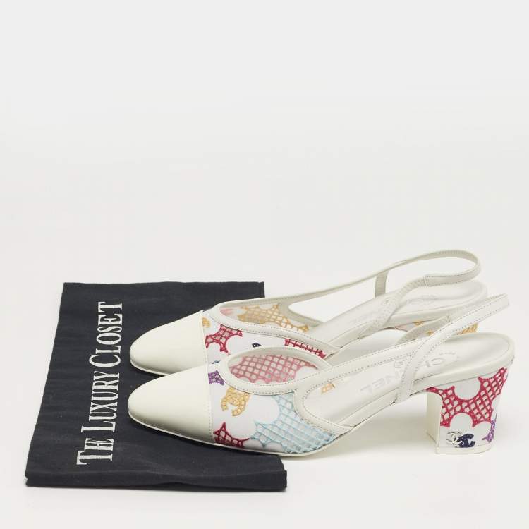 Pre Owned Chanel Size 37 Multicolor Fabric and Patent Leather Cap Toe Block Heel Slingback Pumps