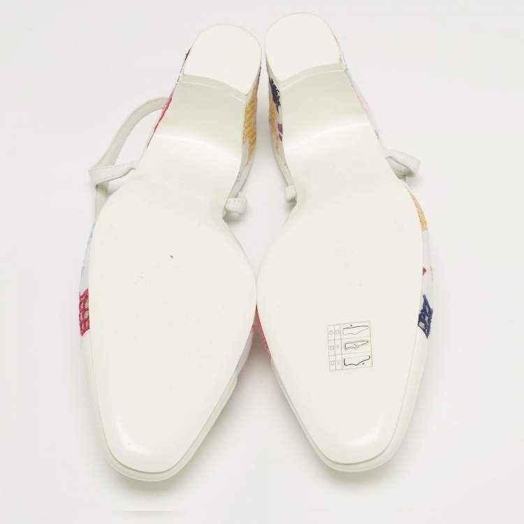 Pre Owned Chanel Size 37 Multicolor Fabric and Patent Leather Cap Toe Block Heel Slingback Pumps