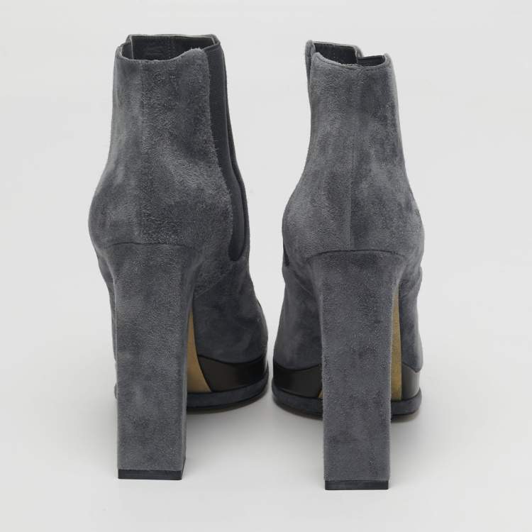 مملوكة مسبقًا Chanel Size 39.5 Grey/Green Leather and  Suede Ankle Length Boots