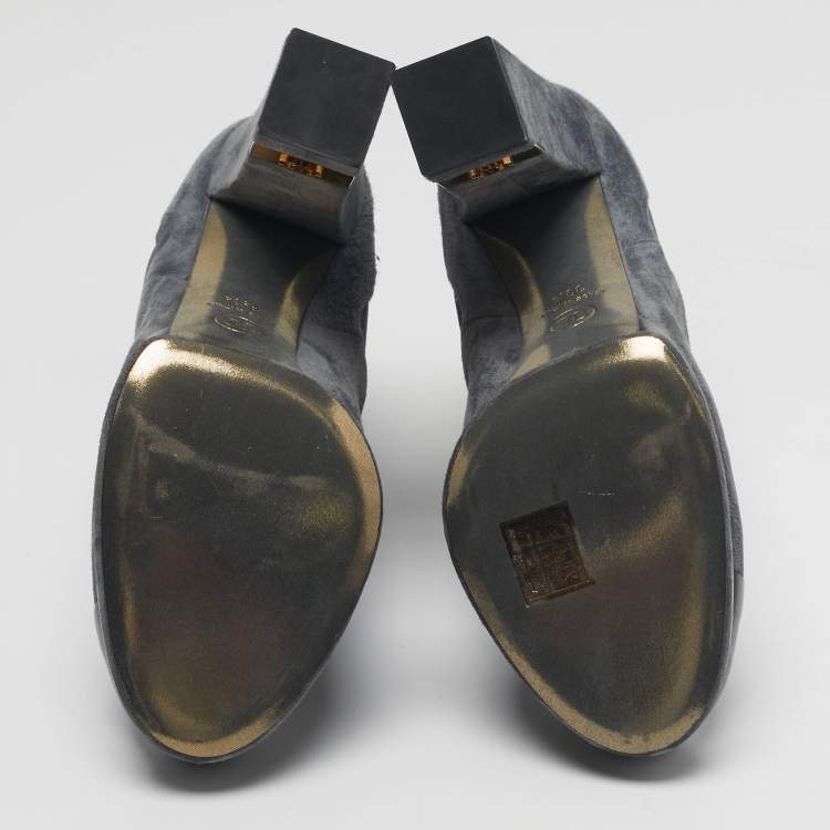 مملوكة مسبقًا Chanel Size 39.5 Grey/Green Leather and  Suede Ankle Length Boots
