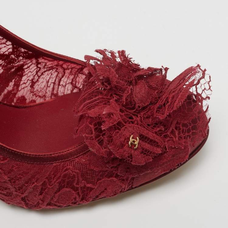 Pre Owned حذاء كعب عالي شانيل سي سي كاميليا جلد أسود مقدمة مفتوحة مقاس 40