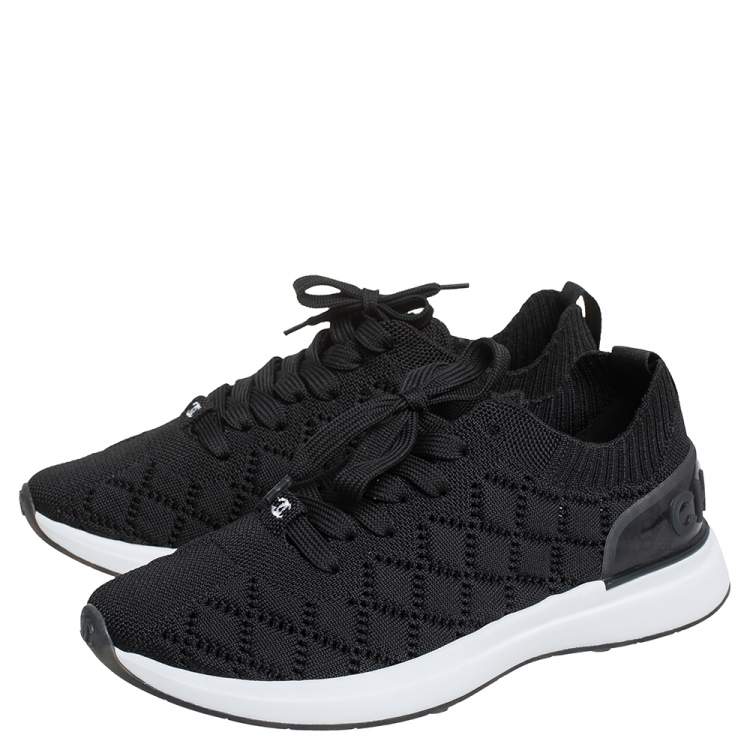 Pre Owned Chanel Black Mesh And Knit Fabric CC Sneakers Size 38