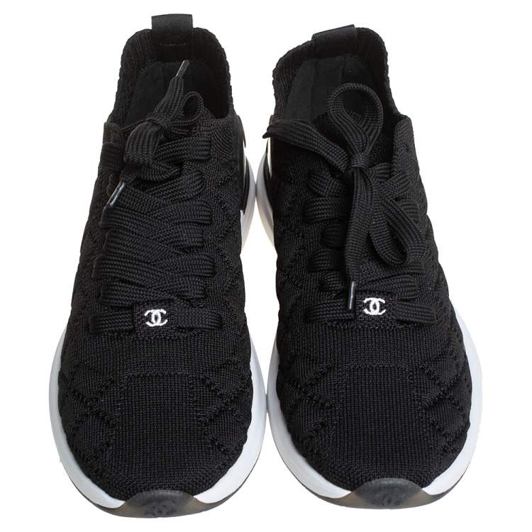 Pre Owned Chanel Black Mesh And Knit Fabric CC Sneakers Size 38