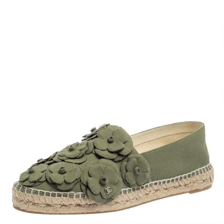 Chanel Olive Green Canvas Camellia Flat Espadrilles Size 42 Chanel | The  Luxury Closet