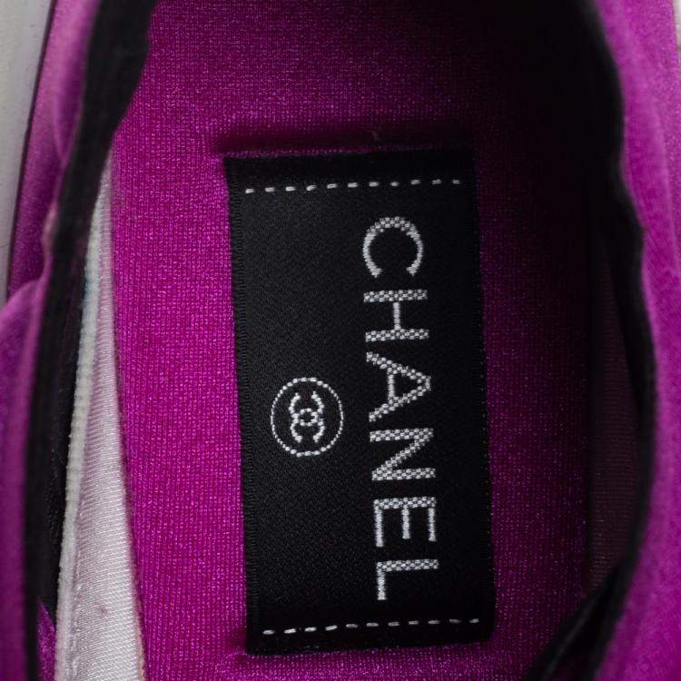 Pre Owned Chanel Purple Neoprene CC Low Top Sneakers Size 39