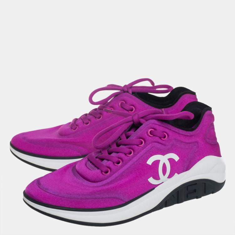 Pre Owned Chanel Purple Neoprene CC Low Top Sneakers Size 39