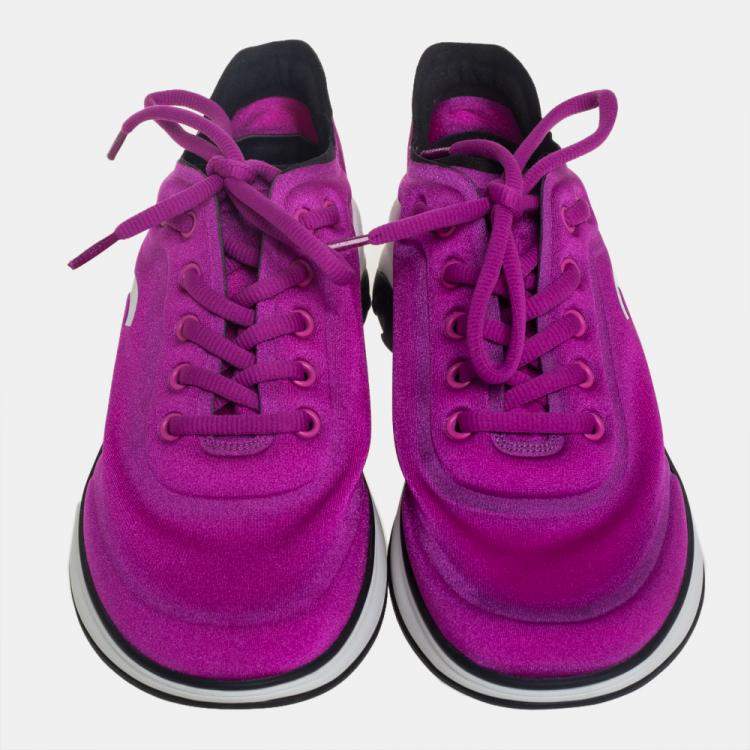 Pre Owned Chanel Purple Neoprene CC Low Top Sneakers Size 39
