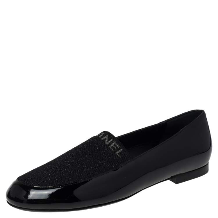 Chanel Black Patent Leather and Knit Fabric Slip On Loafers Size 40.5  Chanel | The Luxury Closet