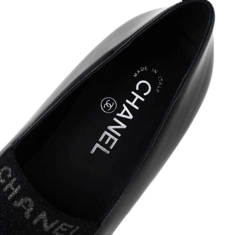 Pre Owned Chanel Black Patent Leather and Knit Fabric Slip On Loafers Size 40.5