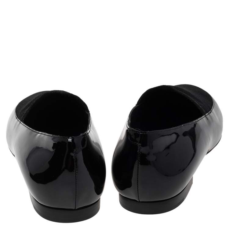 Pre Owned Chanel Black Patent Leather and Knit Fabric Slip On Loafers Size 40.5