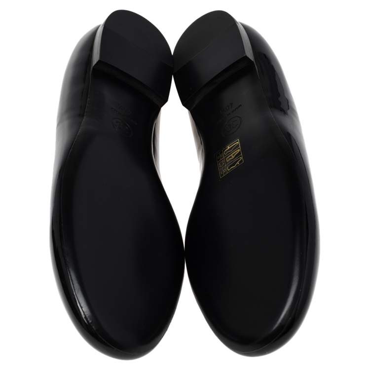 Pre Owned Chanel Black Patent Leather and Knit Fabric Slip On Loafers Size 40.5