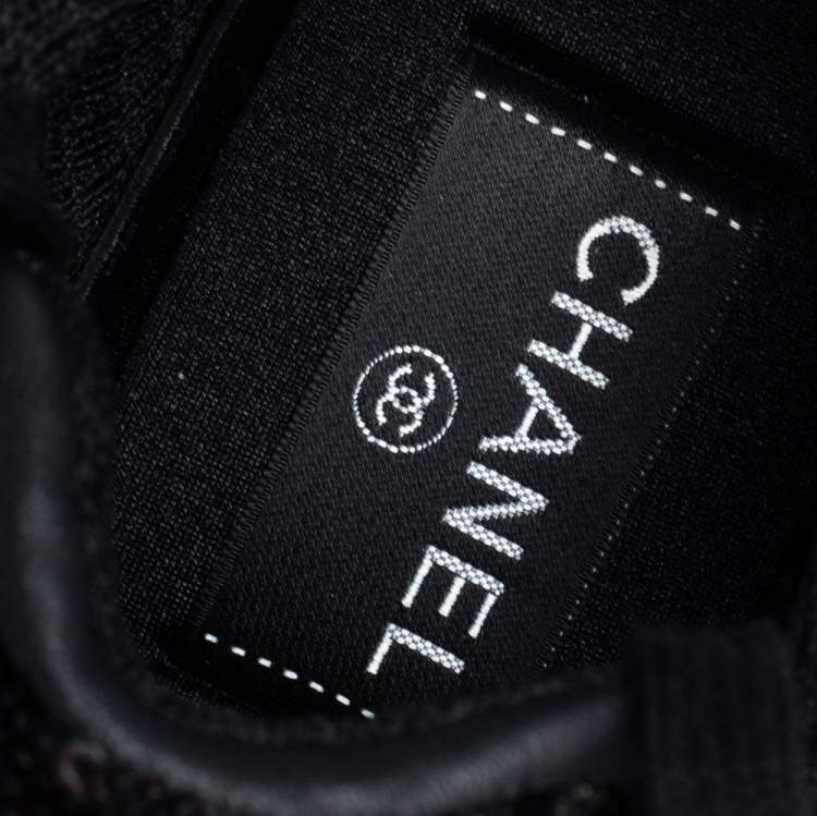 Pre Owned Chanel Black Sequins and Leather CC Low Top Sneakers Size 41