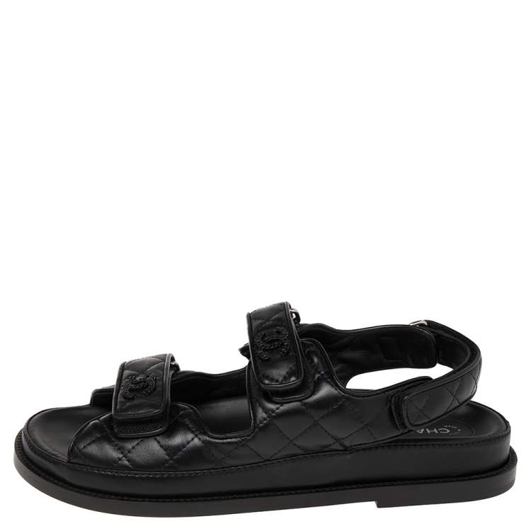 Chanel Black Quilted Leather Dad Sandals Size 39.5 Chanel