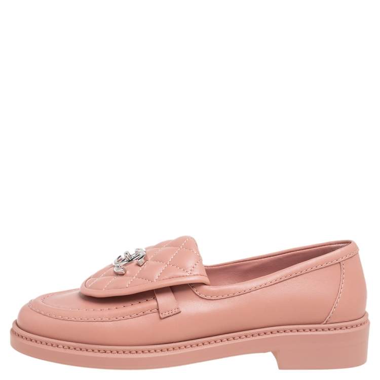 Chanel Pink Quilted Leather Flap Turn Lock CC Loafers Size 37 Chanel | TLC