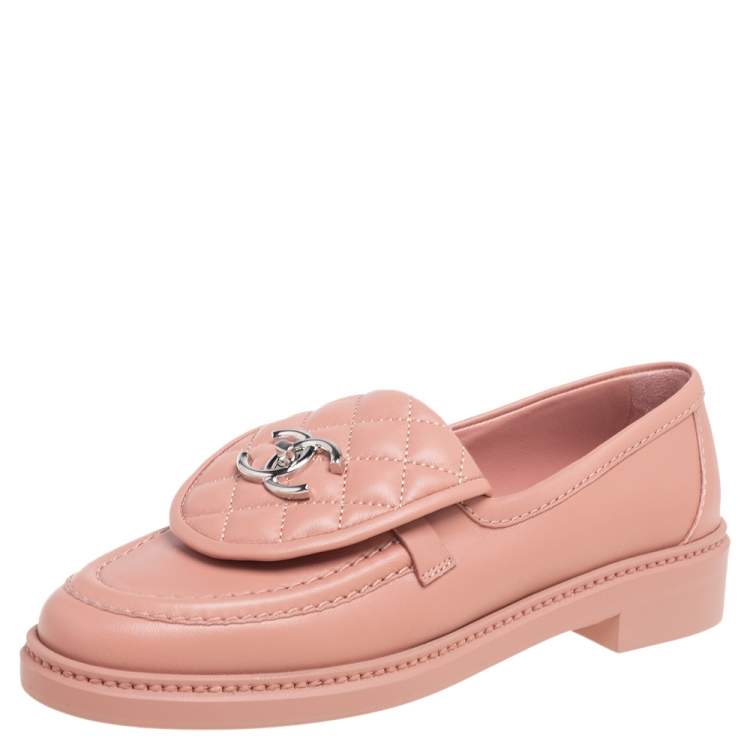 Chanel Pink Quilted Leather Flap Turn Lock CC Loafers Size 37 Chanel | TLC