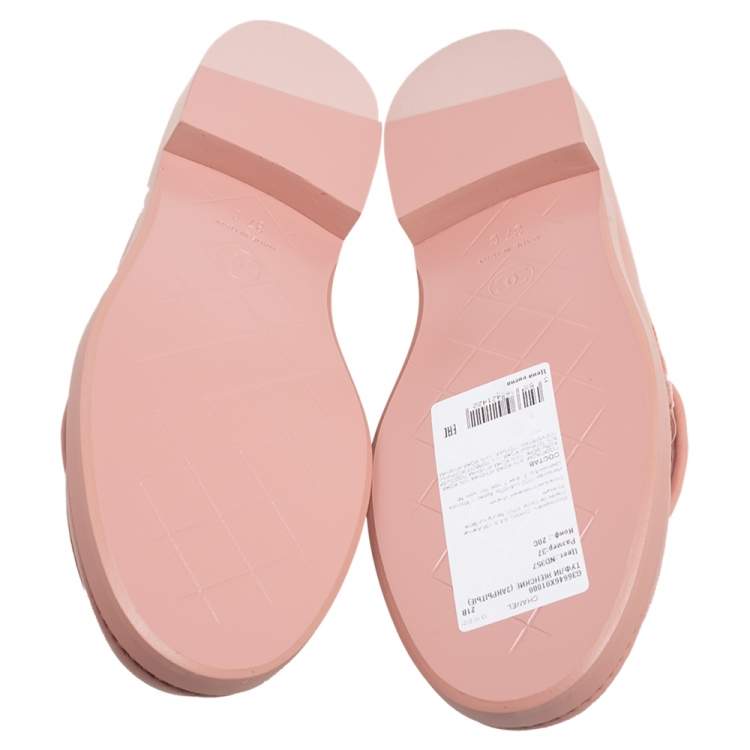 Pre Owned Chanel Pink Quilted Leather Flap Turn Lock CC Loafers Size 37