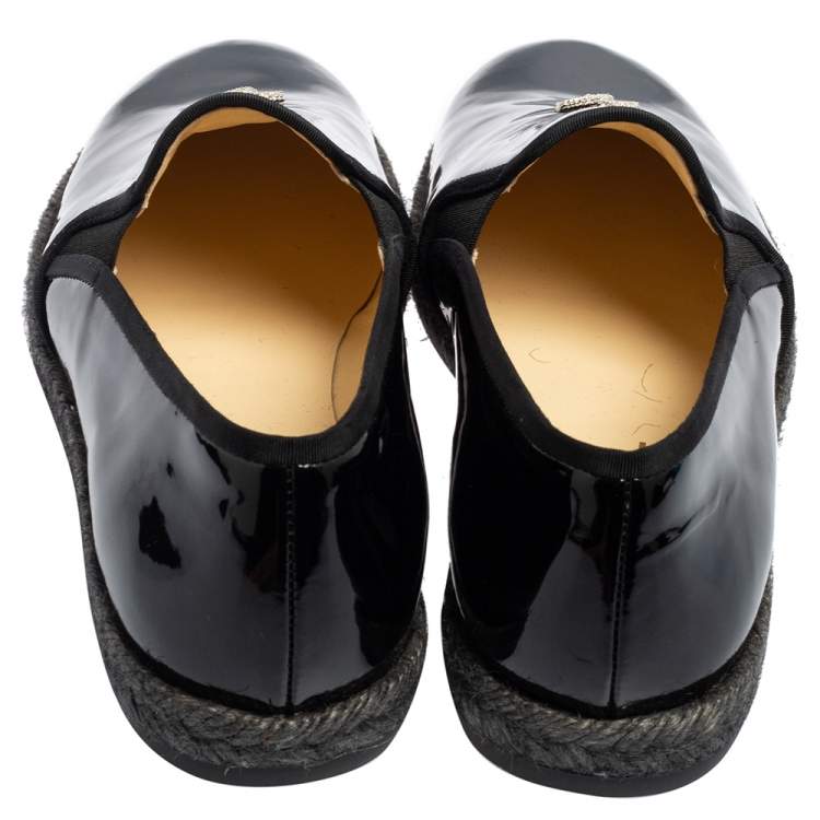Pre Owned Chanel Black Patent Leather Flattie CC Logo Espadrille Loafers Size 39