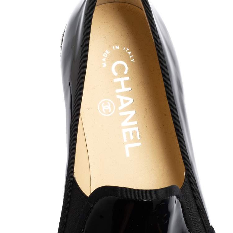 Pre Owned Chanel Black Patent Leather Flattie CC Logo Espadrille Loafers Size 39