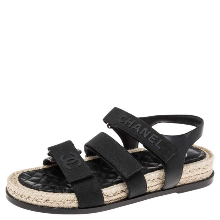 Chanel Black Leather Canvas And Leather Espadrille Sandals Size 39 Chanel |  The Luxury Closet