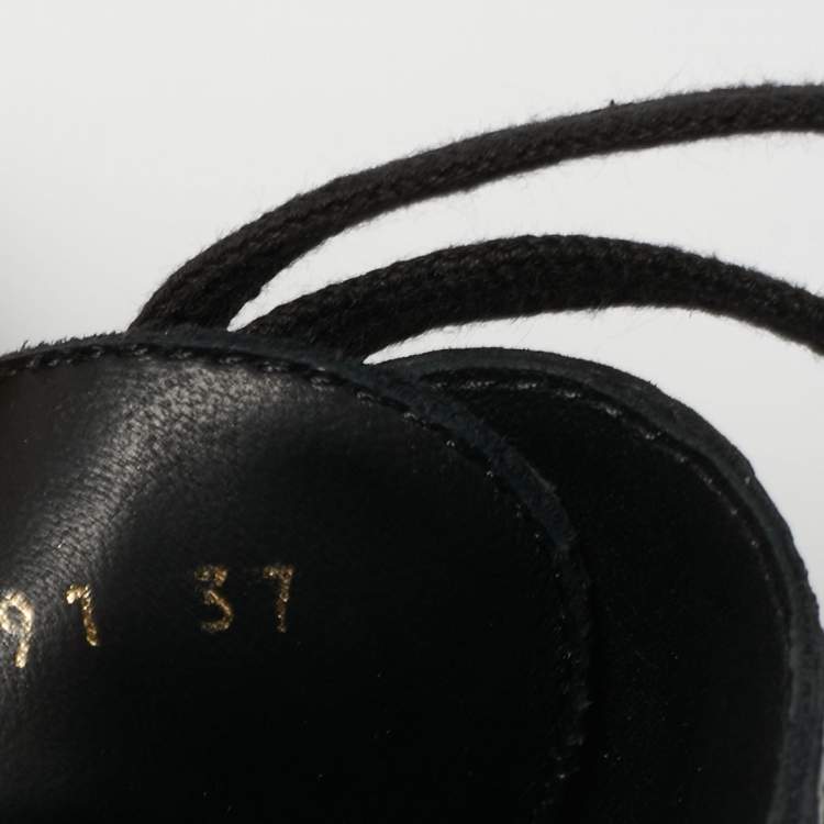 Pre Owned Chanel Black Leather Cap Toe High Top Platform Sneakers 37