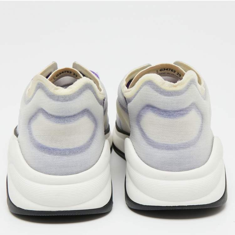 Pre Owned Chanel Purple/White Net And Fabric Lyrca Logo Trainers Sneakers Size 39