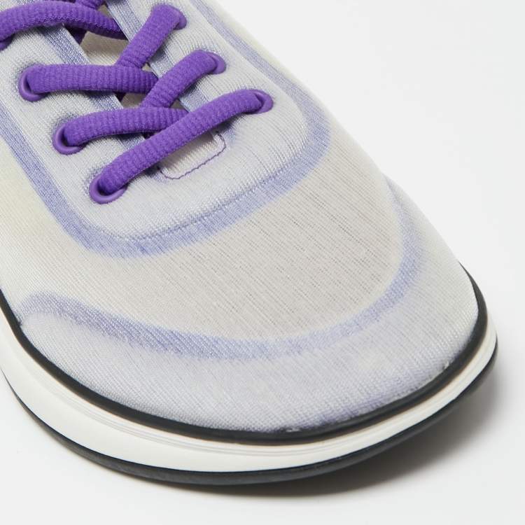 Pre Owned Chanel Purple/White Net And Fabric Lyrca Logo Trainers Sneakers Size 39