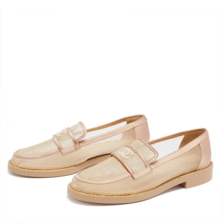 Chanel Beige Mesh and Satin Embellished CC Loafers Size  Chanel | TLC