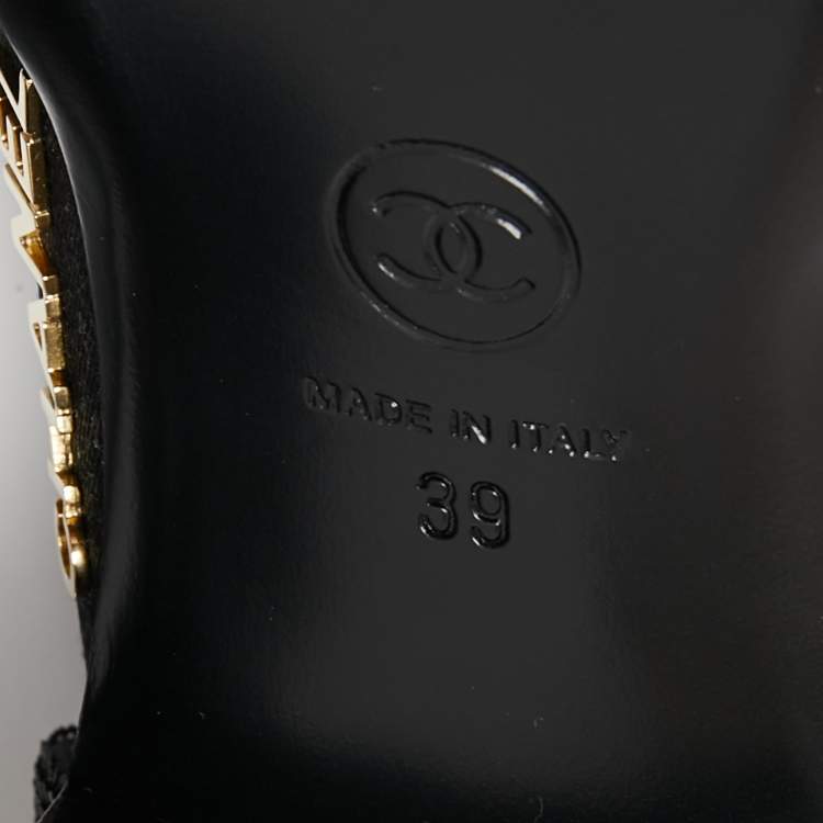 Pre Owned Chanel Black Sequins and Canvas CC Cap Toe Mary Jane Flats Size 39