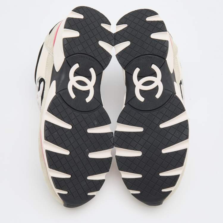 Pre Owned Chanel Multicolor Suede and Mesh CC Low Top Sneakers Size 37.5
