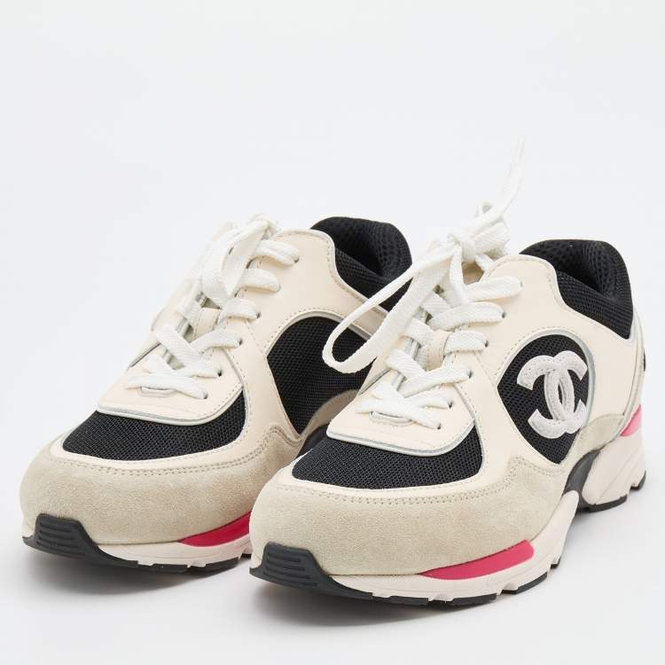 Pre Owned Chanel Multicolor Suede and Mesh CC Low Top Sneakers Size 37.5