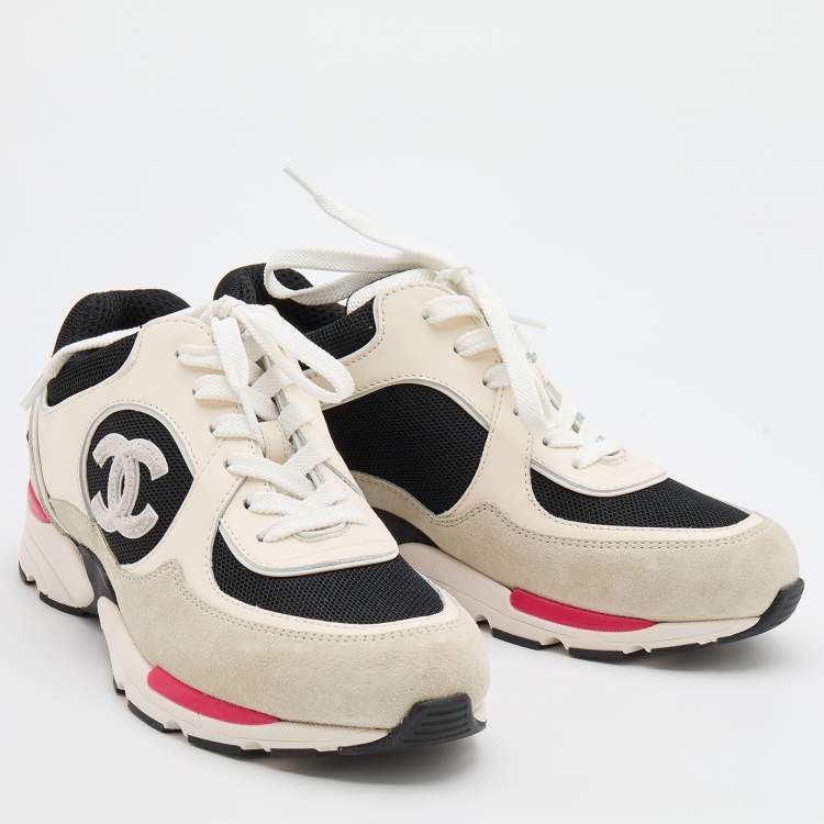Pre Owned Chanel Multicolor Suede and Mesh CC Low Top Sneakers Size 37.5