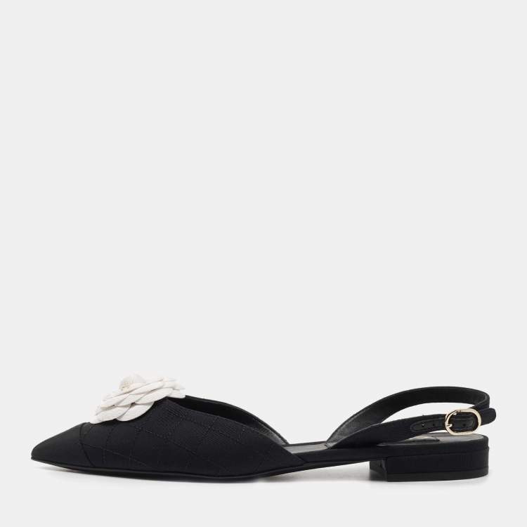 Chanel Black Quilted Canvas CC Camelia Slingback Flats Size 39 Chanel | The  Luxury Closet