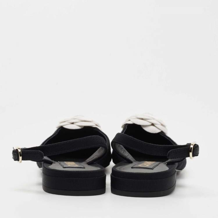 Pre Owned Chanel Black Quilted Canvas CC Camelia Slingback Flats Size 39