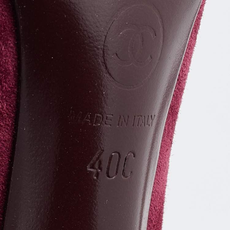 Pre Owned Chanel Burgundy/Black Suede and Fabric CC Cap Toe Platform Pumps Size 40