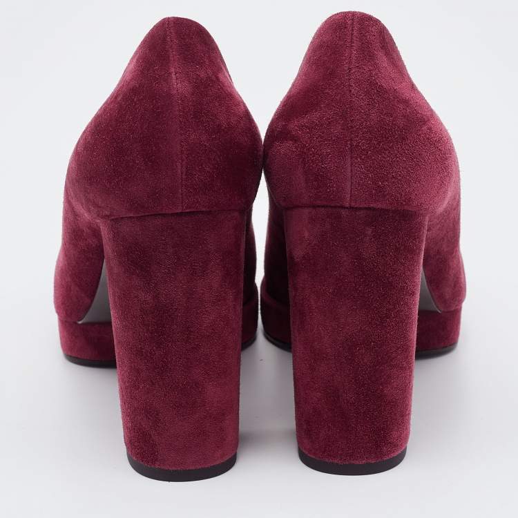 Pre Owned Chanel Burgundy/Black Suede and Fabric CC Cap Toe Platform Pumps Size 40